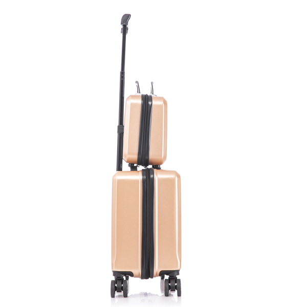 2 Piece Travel Luggage Set Hard shell Suitcase with Spinner Wheels 18 Underseat luggage and 14 Comestic Travel case Toiletry box  Champagne