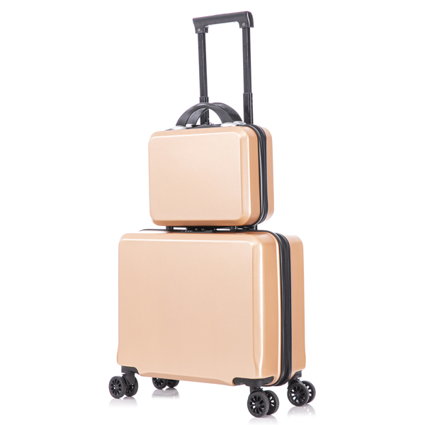 2 Piece Travel Luggage Set Hard shell Suitcase with Spinner Wheels 18 Underseat luggage and 14 Comestic Travel case Toiletry box  Champagne