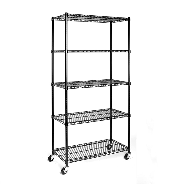 5-Tier NSF-Certified Steel Wire Shelving with Wheels Black