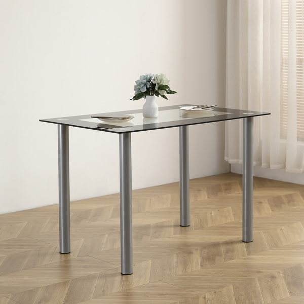 4-seater simple rectangular cylindrical leg table tempered glass stainless steel black edging clear glass 110 * 70 * 75cm N201, Table legs are blackReplace encodingG52002457