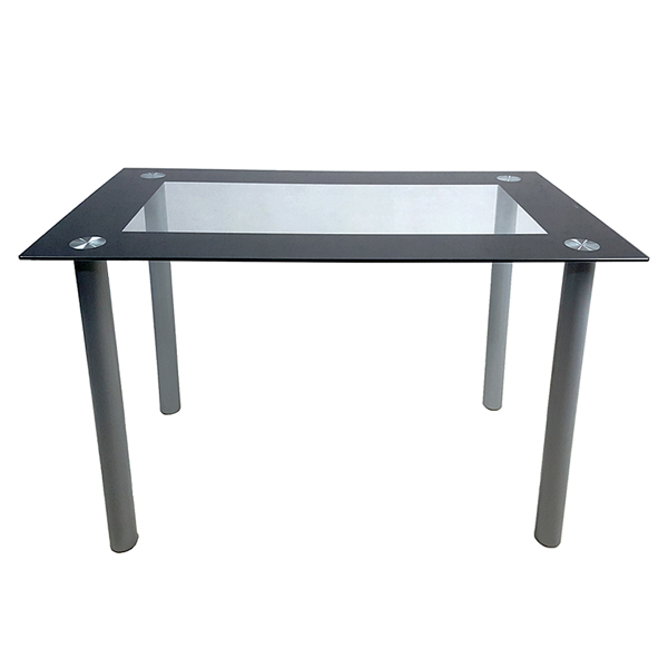 4-seater simple rectangular cylindrical leg table tempered glass stainless steel black edging clear glass 110 * 70 * 75cm N201, Table legs are blackReplace encodingG52002457