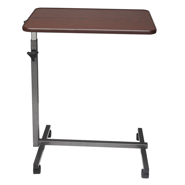 Multifunctional Adjustable Bedside Table MDF/Iron/4 Wheels With Brake, Dark Wood Grain Color