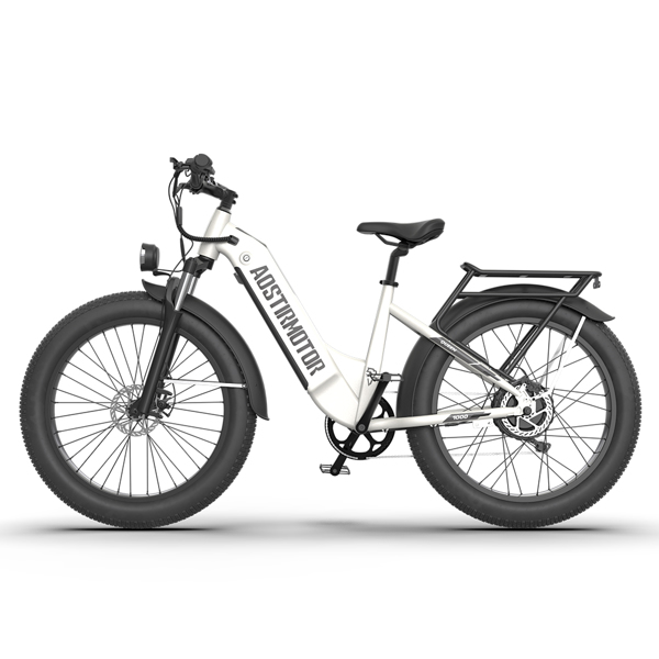 AOSTIRMOTOR New Pattern 26&quot; 1000W Electric Bike Fat Tire 52V15AH Removable Lithium Battery for Adults(white)