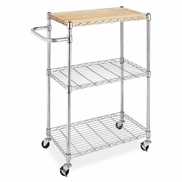 3-Tier Supreme Kitchen and Microwave Cart Wood &amp; Chrome