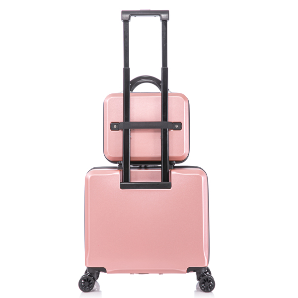 2 Piece Travel Luggage Set Hard shell Suitcase with Spinner Wheels 18 Underseat luggage and 14 Comestic Travel case Toiletry box  Rose Gold