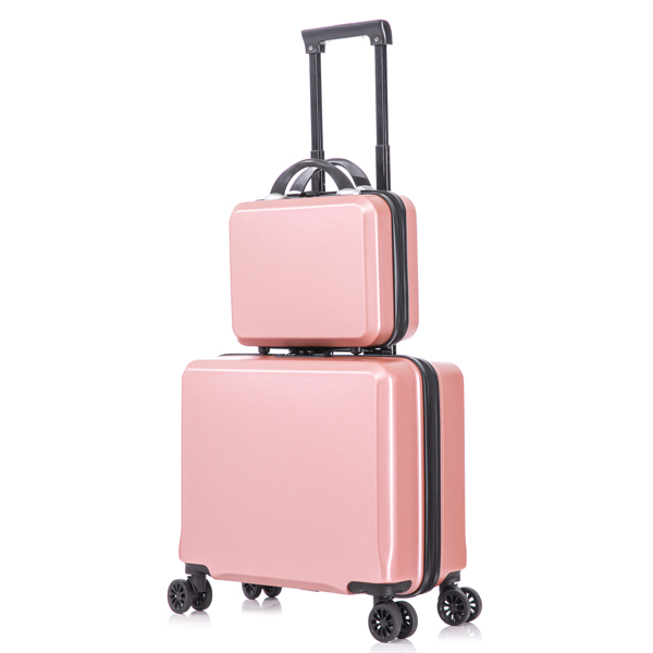 2 Piece Travel Luggage Set Hard shell Suitcase with Spinner Wheels 18 Underseat luggage and 14 Comestic Travel case Toiletry box  Rose Gold