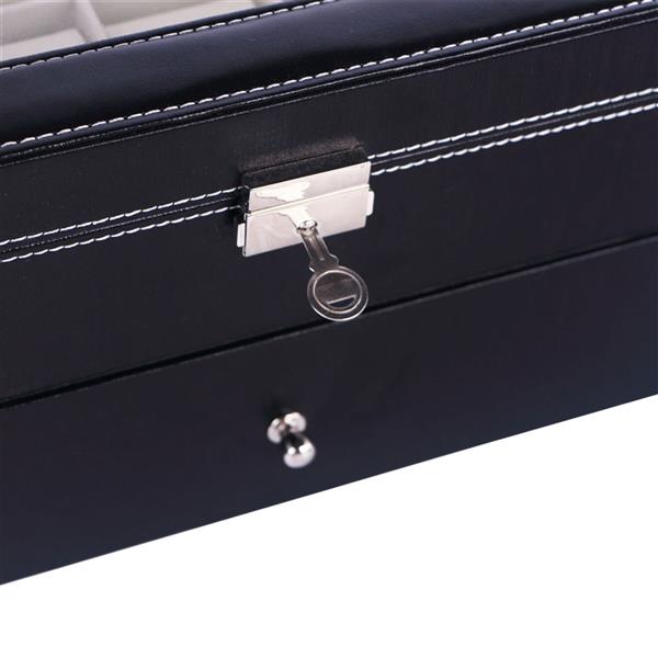 20 Compartments Dual Layers Elegant Wooden Watch Collection Box Black