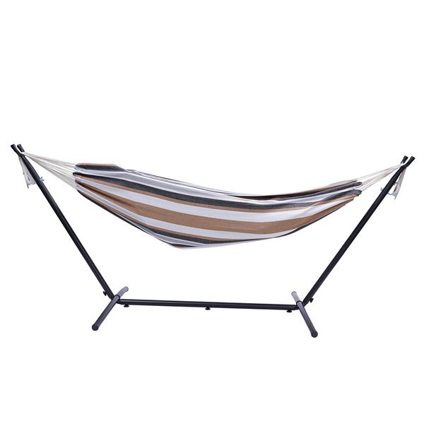 112&quot;Large Size  Classic Hammock with Stand for 2 Person- Indoor or Outdoor Use-with Carrying Pouch-Powder-coated Steel Frame - Durable 450 Pound CapacityBrown/Gray Striped