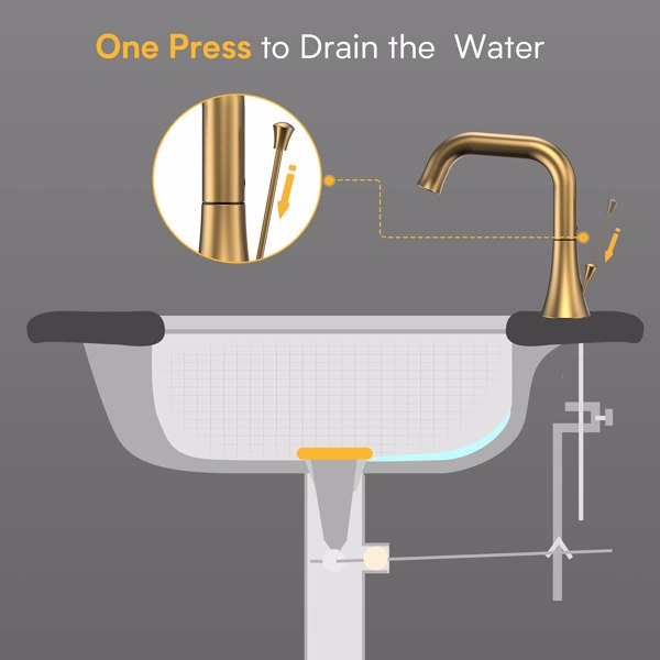 Bathroom Faucet 3 Hole - Bathroom Sink Faucet 2-Handle 3-Hole, Brushed Gold Widespread 8 Inch Bathroom Faucet with Pop Up Drain Assembly, Lavatory Bathroom Vanity Sink Faucet, 100% Lead-free