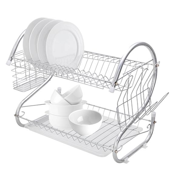 Multifunctional S-shaped Dual Layers Bowls &amp; Dishes &amp; Chopsticks &amp; Spoons Collection Shelf Dish Drainer