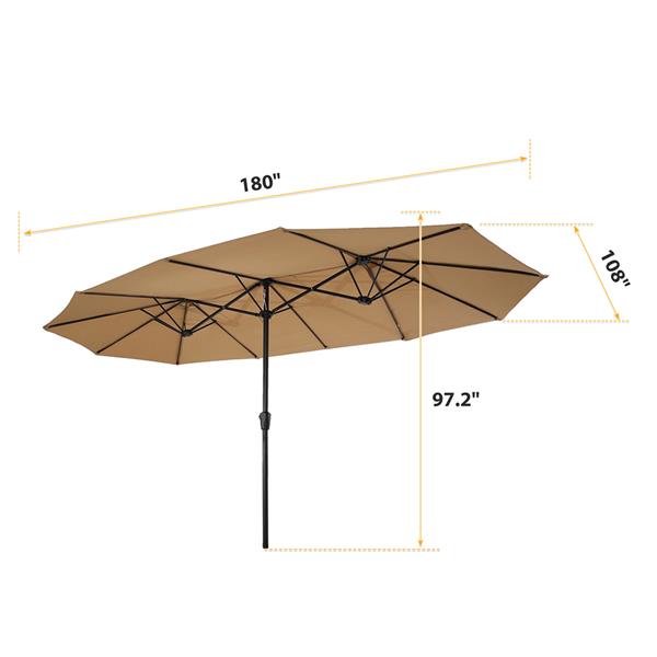 15x9ft Large Double-Sided Rectangular Outdoor Steel Twin Patio Market Umbrella w/Crank-Taupe