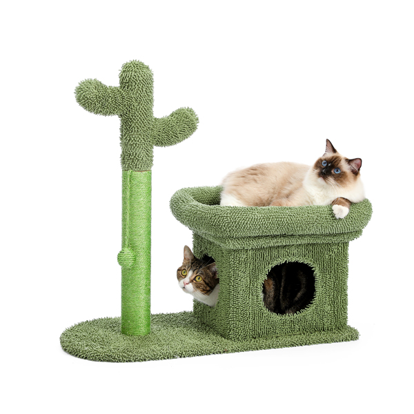 2 IN 1 Cactus Cat Tree Cat Tower With Sisal Covered Scratching Post Cozy Condo Plush Perch Dangling Ball for Indoor Cats