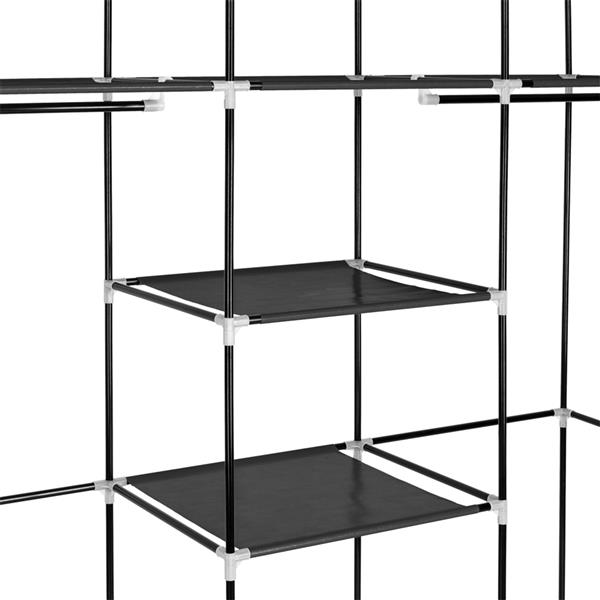 69&quot; Portable Clothes Closet Non-Woven Fabric Wardrobe Double Rod Storage Organizer Black