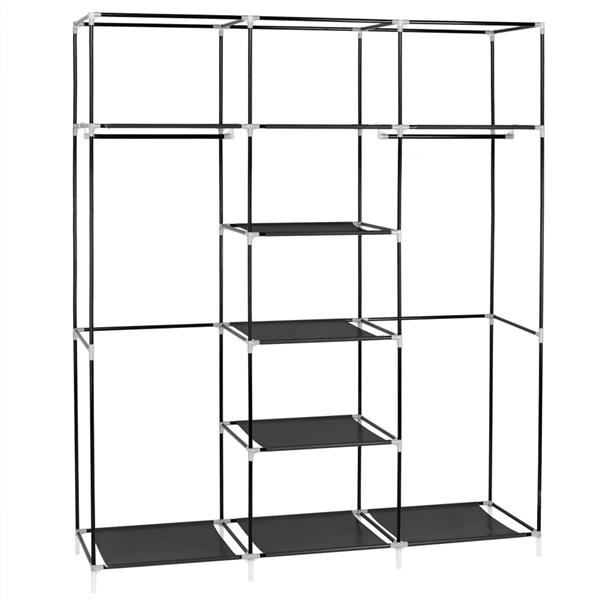 69&quot; Portable Clothes Closet Non-Woven Fabric Wardrobe Double Rod Storage Organizer Black