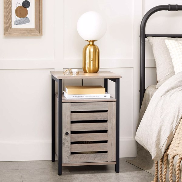 End Table with Open Shelf, Side Table, Inner Adjustable Shelf, Steel Frame, 15.7 x 15.7 x 23.6 Inches, Bedroom, Industrial, Greige and Black ULET062B02