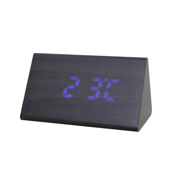 Triangle LED RGB Wooden Digital Alarm Clock Voice Control Temperature with 115 Colors Black
