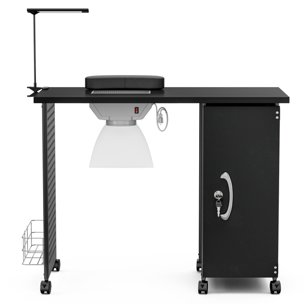 Nail Desk Nail Table Workstation with Removable DrawersLockable Wheels, Fan Dust Collector,Lamp,Wrist rest Black