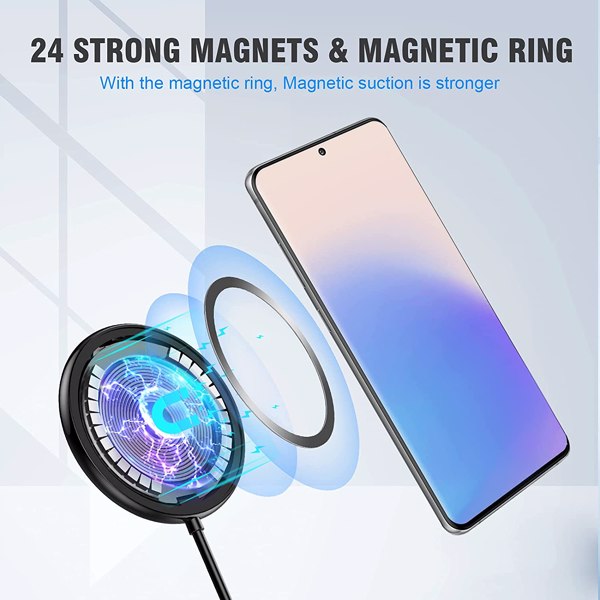 DBPOWER Magnetic Wireless Charger, Qi 15W Max Fast Charging Pad with Magnetic Ring for iPhone 13/13 Pro/13 Mini/12/SE 2020/11/X/8,Samsung Galaxy S21/S20/Note 10/S10,AirPods Pro, No AC Adapter