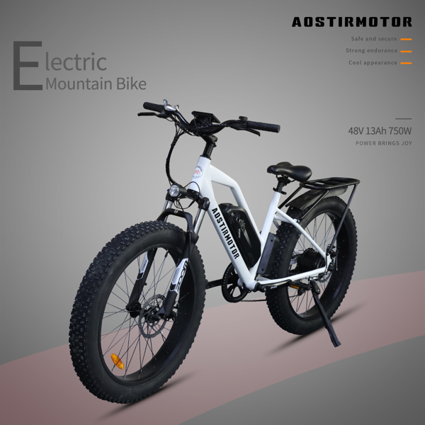 AOSTIRMOTOR Hot Fat Tire Adults Electric Bicycle 26 In. Electric Mountain Bike 48V 13AH S07-GWhite