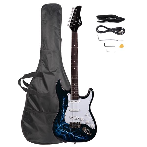[Do Not Sell on Amazon]Glarry GST-E Electric Guitar Bag Shoulder Strap Pick Whammy Bar Cord Wrench Tool Black