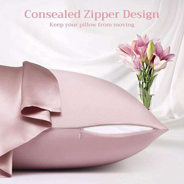Lacette Silk Pillowcase 2 Pack for Hair and Skin, 100% Mulberry Silk, Double-Sided Silk Pillow Cases with Hidden Zipper (Light Pink, Standard Size: 20&quot; x 26&quot;)