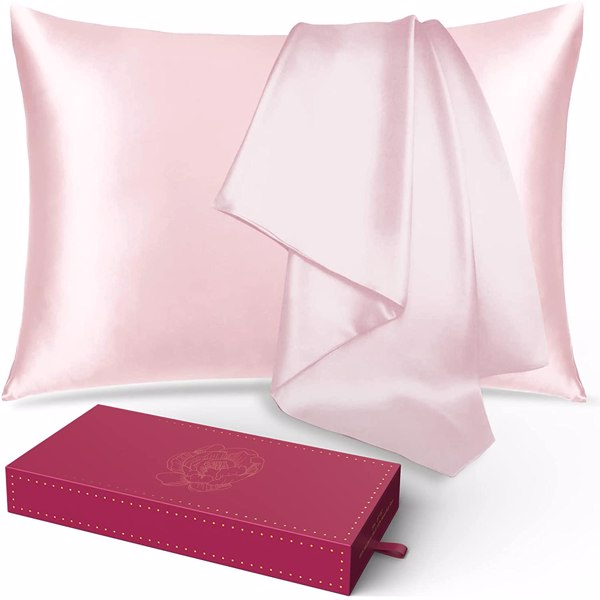 Lacette Silk Pillowcase 2 Pack for Hair and Skin, 100% Mulberry Silk, Double-Sided Silk Pillow Cases with Hidden Zipper (Light Pink, Standard Size: 20&quot; x 26&quot;)