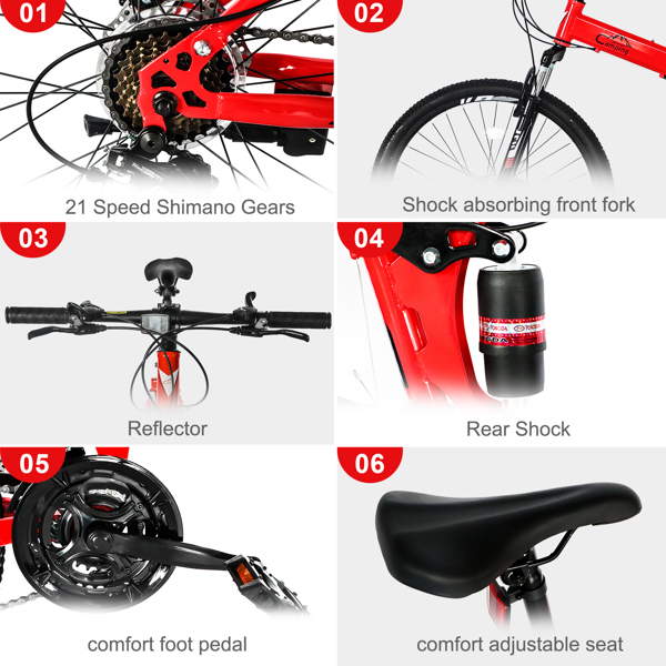 26in Land Rover Shimano TX30 High Carbon Steel 100kg 21 Speed Red Black Mountain Bike