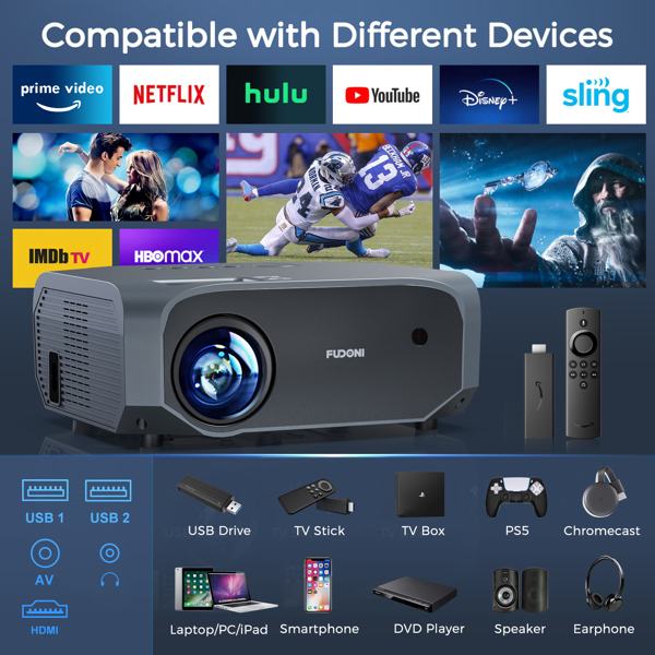 Projector with 5G WiFi and Bluetooth, 10000L Native 1080P Portable Outdoor Video Projector 4K Supported, Home Theater Movie Projector with Screen for Phone/PC/TV Stick/PS5FBA