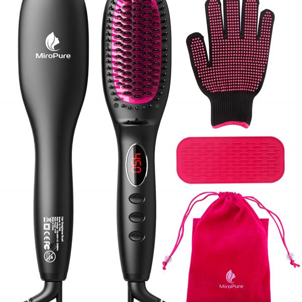 Miropure KL1020 Hair Straightener Brush with Ionic Generator (30s Fast Even Heating for Straightening or Curling) (The product has a risk of infringement on the Amazon platform)