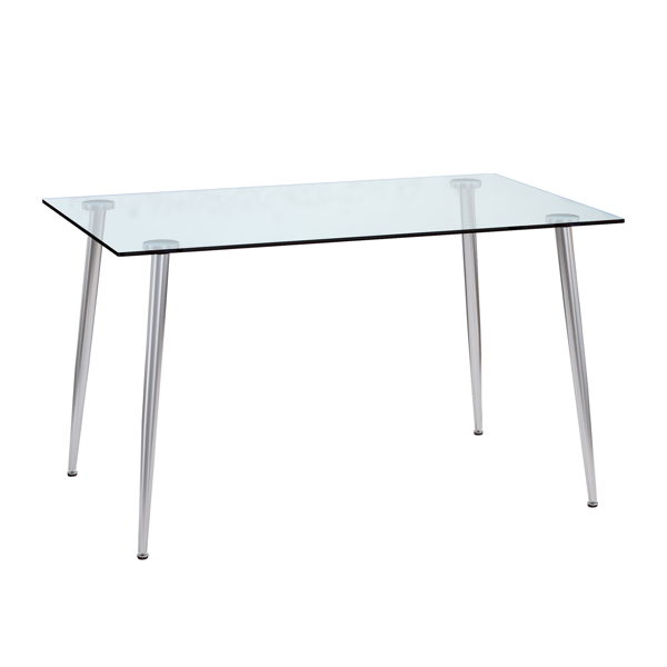 Modern Minimalist Rectangular Glass Dining Table for 4-6 with 0.31&quot; Tempered Glass Tabletop and Silver plating Metal Legs, Writing Table Desk, for Kitchen Dining Living Room, 51&quot; W x 31&quot;D x 30&quot; H