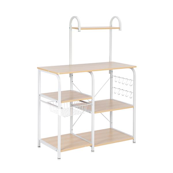 Light Beige Kitchen Baker's Rack Utility Storage Shelf 35.5&quot; Microwave Stand 4-Tier 3-Tier Shelf for Spice Rack Organizer Workstation with 10 Hooks