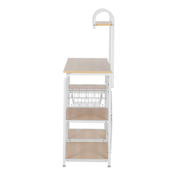 Light Beige Kitchen Baker's Rack Utility Storage Shelf 35.5&quot; Microwave Stand 4-Tier 3-Tier Shelf for Spice Rack Organizer Workstation with 10 Hooks