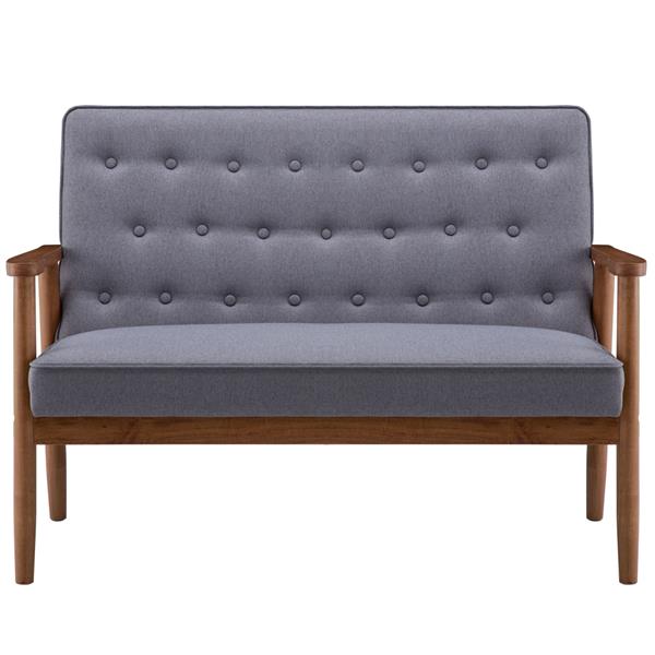 (126 x 75 x 83.5)cm Retro Modern Wood Double Sofa Chair Leisure Chair Light Gray Fabric