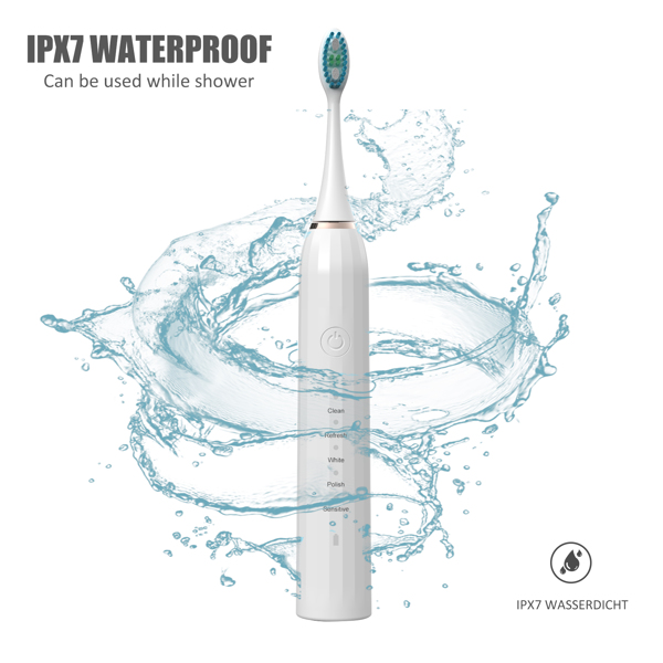 MOCEMTRY Sonic Electric Toothbrush 5 Modes + 2 Head IPX7 Waterproof USB Charging