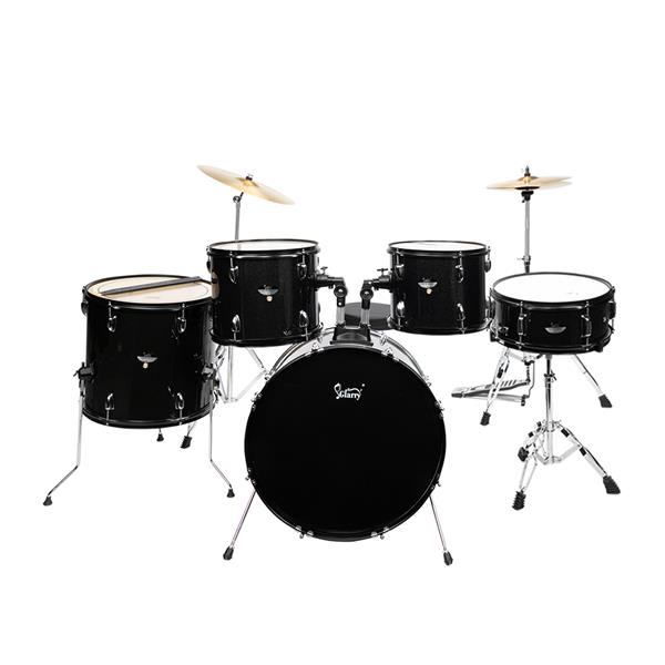 [Do Not Sell on Amazon]Glarry Full Size Adult Drum Set 5-Piece Black with Bass Drum, two Tom Drum, Snare Drum, Floor Tom, 16&quot; Ride Cymbal, 14&quot; Hi-hat Cymbals, Stool, Drum Pedal, Sticks
