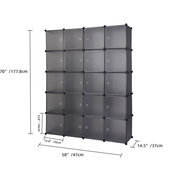 20 Cube Organizer Stackable Plastic Cube Storage Shelves Design Multifunctional Modular Closet Cabinet with Hanging Rod Gray
