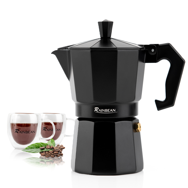 Stovetop Espresso Maker 6-Cup Espresso Cup Moka Pot Classic Cafe Maker Percolator Coffee Maker Italian Espresso for Gas or Electric Aluminum Black Gift package with 2 cups