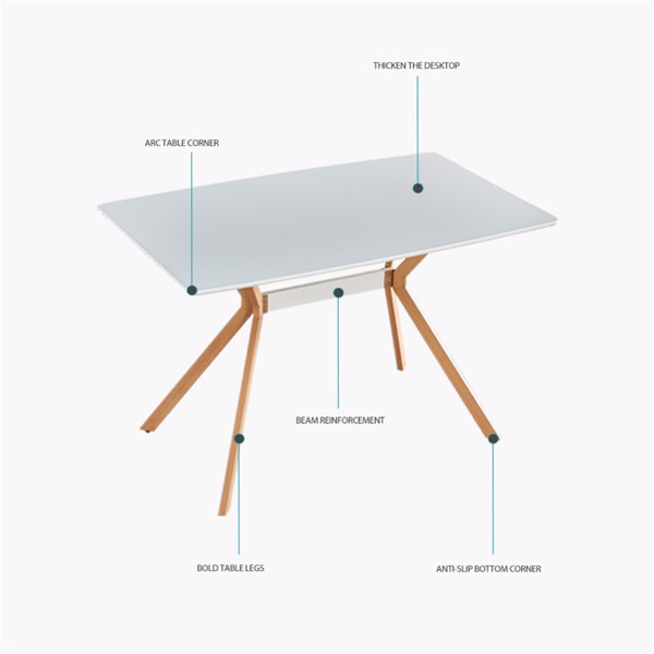 Dining Table MDF Anti-Scratch Top Metal Shelf Metal Heat Transfer Legs Leveling Feet For Dining Room Kitchen Office Table X 1(White)