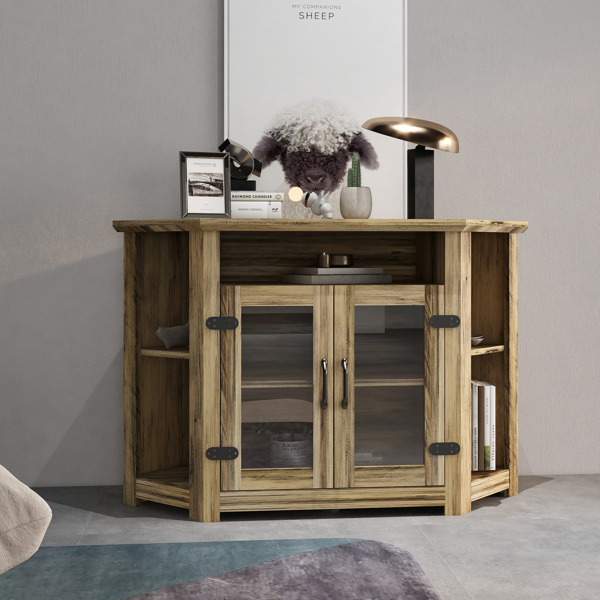 44 Inch Modern Farmhouse Wood Entertainment Center, TV Console with Double Doors and Storage Cabinets