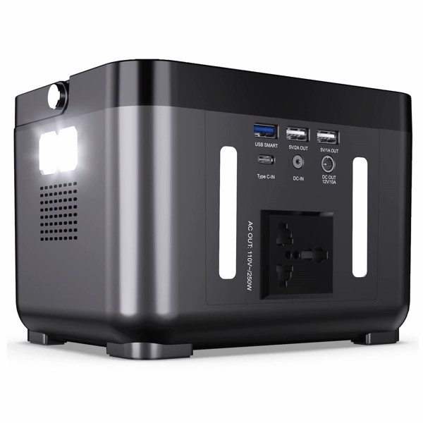 DBPOWER Portable Power Station, Peak 350W Backup Lithium Battery 250Wh 110V Pure Sine Wave AC Outlet for Emergency Outdoor Camping Fishing Hunting CPAP, BS200A  Black