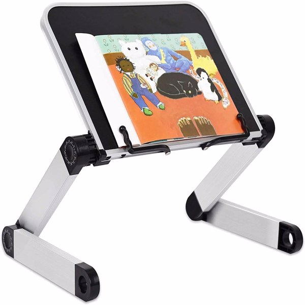 Book Stand, Book Holder Adjustable Height &amp; Angle Ergonomic with Page Paper Clips for Reading Big Heavy Textbooks Music Books Tablet Cook Recipe Hands Free (Black)
