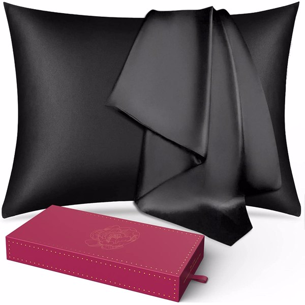 Lacette Silk Pillowcase 2 Pack for Hair and Skin, 100% Mulberry Silk, Double-Sided Silk Pillow Cases with Hidden Zipper (Black, Standard Size: 20&quot; x 26&quot;)