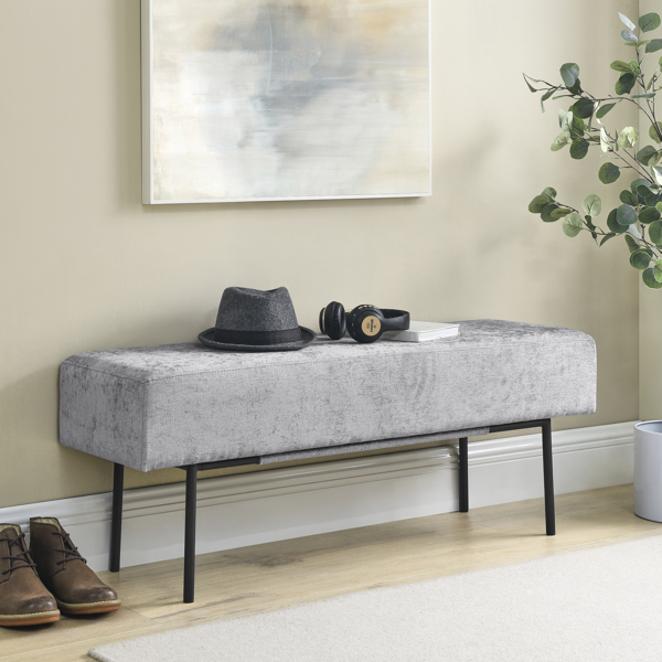 Contemporary Style Bedroom Chenille Upholstered Bench, Grey,( 45'' x13''x 17''