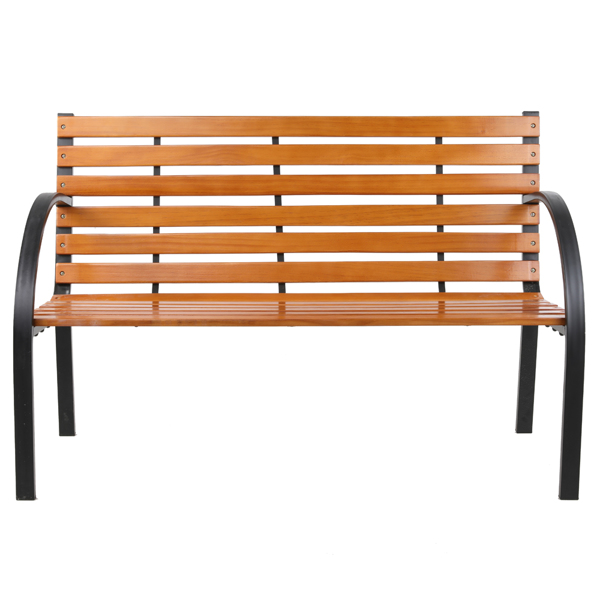 48&quot; Hardwood Slotted Steel Cast Iron Frame Outdoor Patio Garden Bench Park Seat