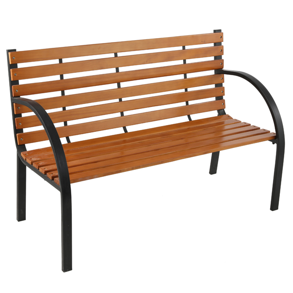 48&quot; Hardwood Slotted Steel Cast Iron Frame Outdoor Patio Garden Bench Park Seat