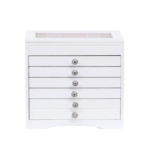 High Large Gloss Wooden Jewellery Box Armoire Bracelet Organizer Storage  5 Layers Glass White