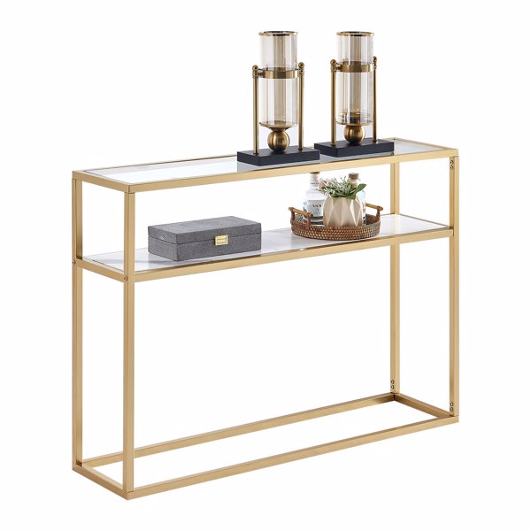 Console Tables for Entryway, Faux Marble Sofa Tables, Entryway Table for Living Room, Gold Entrance Table, MDF Entry Table, Foyer Tables w/Metal Frame, Behind Couch Table for Hallway