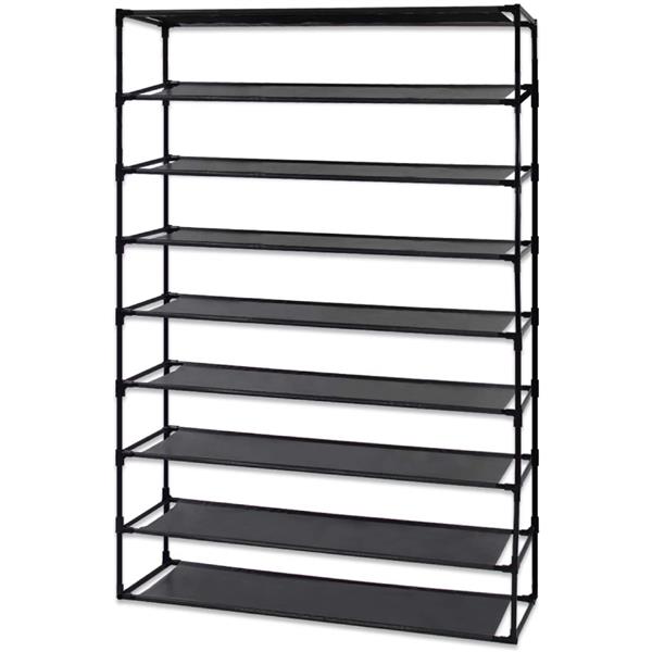 Simple Assembly 9 Tier Shoe Rack Detachable Non-Woven Waterproof Fabric Shoe Organizer Tower Space Saver Stackable Storage Shelf (Black)