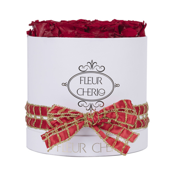 Round Red Rose | Gold Red Alternate Ribbon Carton