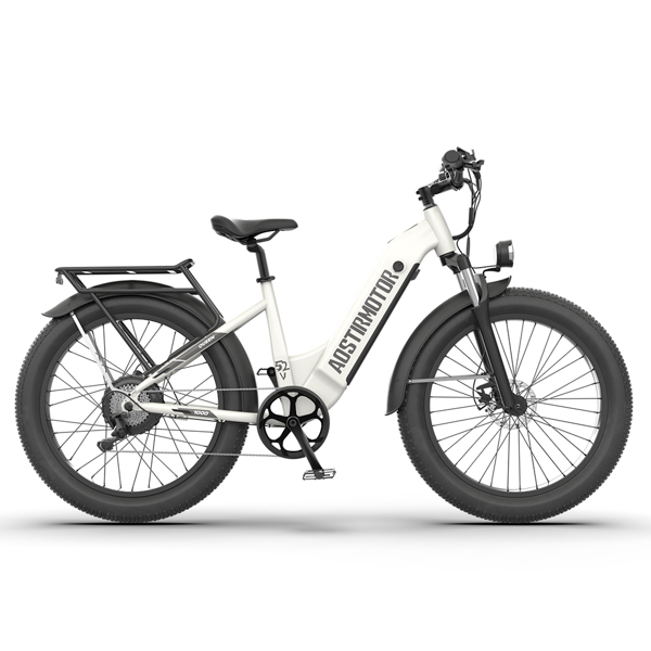 AOSTIRMOTOR New Pattern 26&quot; 1000W Electric Bike Fat Tire 52V15AH Removable Lithium Battery for Adults(white)